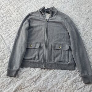 Lauren Ralph Lauren 90s gray knit full zip jacket size small pockets